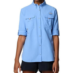 Columbia PFG Shirt Womens Medium Lt Blue Long Sleeve Fishing Vented Mesh Travel
